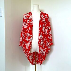 Bright Red Floral Shawl
